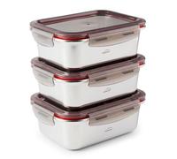 PracticDomus Juego de Recipientes en Acero Inoxidable con Tapa Hermética Aptos Microondas, Horno, Airfryer y Nevera (3X 800ML)