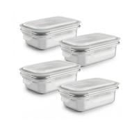 PracticDomus Juego de Recipientes en Acero Inoxidable con Tapa Hermética Aptos Microondas, Horno, Airfryer y Nevera (4XREC 400ML)