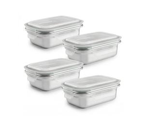 PracticDomus Juego de Recipientes en Acero Inoxidable con Tapa Hermética Aptos Microondas, Horno, Airfryer y Nevera (4XREC 400ML)