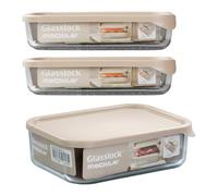 PracticDomus Lote de 3 Recipientes Glasslock Modular de 0.5L y 0.75L en Vidrio Templado para Nevera (3XBIG)