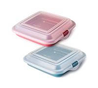 PracticDomus Porta Sandwich y Alimentos ideal Almuerzo o Merienda. Reutilizable, Libre de BPA y Apilable en Nevera. Medida 14 x 14 x 3.6 cm (2X Chico)