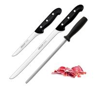 PracticDomus Set de Cuchillos para Corte de Jamón Maitre con Cuchillo Jamonero, Chaira y Deshuesador (Maitre)