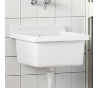 Práctico lavabo con rebosadero, lavabo de pared blanco, 40 x 40 x 24 cm, de 100% polipropileno, ligero y resistente a los golpes, para interior y exterior, ideal como fregadero de jardín o en el