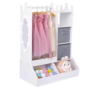 Práctico y Elegante - Armario Infantil Rosa con luz LED, Espejo, Perchero Abierto y cajón de almacenaje - Mueble vestidor para niñas, Organiza Ropa y Disfraces, para Dormitorio - Color Rosa