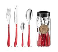 Pradel Essentiel Bistro1-2-3 Cubertería 24 piezas 6 personas, Rojo | Juego de cubiertos de 24 piezas para 6 personas, acero inoxidable 18/0, acabado estándar, apto para lavavajillas