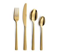 PRADEL ESSENTIEL - Juego de cubiertos de 24 piezas para 6 personas - Absolute - 18/0 Acero inoxidable, acabado estándar y arenado + recubrimiento PVD - Oro (Grosor 2 mm)