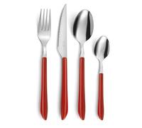 PRADEL ESSENTIEL - Juego de cubiertos de 24 piezas para 6 personas - Vibrato - 18/0 Acero inoxidable, acabado estándar - Rojo (Grosor 2,5 mm)