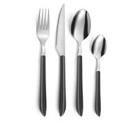 PRADEL ESSENTIEL - Juego de cubiertos de 24 piezas para 6 personas - Vibrato - 18/0 Acero inoxidable, acabado estándar - Negro (Grosor 2,5 mm)