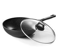 Pradel Excellence, P0002416/54885Mn, Pierra Wok 28 Cm Interior Piedra Exterior Negro, Grosor 2,5/4,0 Mm, Aluminio, Forma Redonda