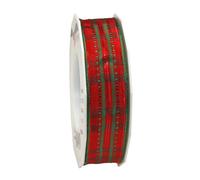 Präsent C.E. Pattberg Nottingham - Rollo de Lazo con Alambre (tafetán, 25 mm x 20 m), diseño de Rayas, Color Rojo y Verde