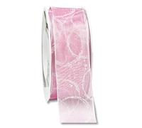Präsent - Cinta de organza estampada Namur rosa de 40 mm de ancho, 20 m de longitud