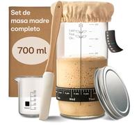 Praknu Kit de iniciación de Masa Madre de Vidrio (700ml) Set Completo con guía para Principiantes & panadería en casa