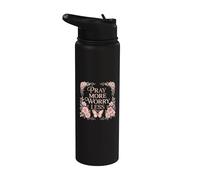Pray More Worry Less Butterfly Floral Christian Faith Stainless Steel Insulated Water Bottle