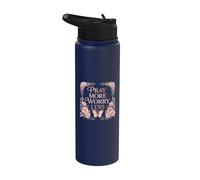 Pray More Worry Less Butterfly Floral Christian Faith Stainless Steel Insulated Water Bottle
