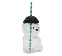 Precise Bear Taza con Pajita con Tapa de Silicona Vidrio de Borosilicato de 20 Oz Reutilizable Linda Botella para Beber con Forma de Animal para café Leche Fruta Té Jugo Ideal para Sesiones