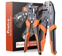 Preciva Herramienta pelacables y crimpadora, con pelacables automáticos AWG 24-10 y crimpadora de alambre de trinquete AWG 26-10 para pelar, cortar y engarzar conectores termorretráctiles y terminales