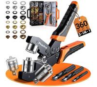 Preciva Kit de Remachadora de Ojales con Cabezales Intercambiables, Herramienta de Engaste con Ojales de 4 Colores de 6/10/12 mm, Alicate Sacabocados con Maletín para Lonas de PVC, Toldos y Cartón