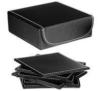 Premier Housewares 8828010 - Posavasos cuadrados con soporte (piel sintética, 6 unidades), color negro