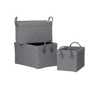 Premier LIDA Juego de 3 Cestas Rectangulares con Asas, Tela y Metal, PP-Polipropileno y PVC, Color Gris