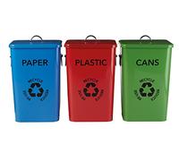Premier Papeleras de plástico, Papel y latas con Logotipo de Reciclaje, Juego de 3, Multicolor, Acero Inoxidable, 26 x 32 x 50 cm, 3