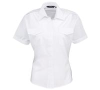 Premier Workwear Ladies Short Sleeve Pilot Shirt - Camisa Mujer, Blanco (White), 38 (Talla del Fabricante: 10)