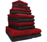 Premium Juego de Toallas de Rizo 12 Piezas - 2X Toallas de Ducha - 4X Toallas de Mano - 2X Toallas de Invitados - 2X Toallas de trabajo-2X Manoplas de baño - Rojo Rubi/Graphite Ruby red and graphite -
