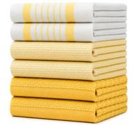 Premium Kitchen Towels (20”x 28”, 6 Pack) - Large Cotton Kitchen Hand Towels - Striped Flat & Terry Towel - Highly Absorbent Tea Towels Set with Hanging Loop - Yellow