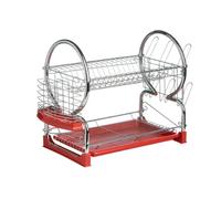 Premium Latin Music Premier Housewares - Escurridor de Platos de 2 Pisos (con Bandeja extraíble Color Rojo), Cromado