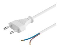 PremiumCord 230V 3m, Euro Enchufe A Extremo de Cable Abierto, Cable de Alimentación, 2 Extremos de Cable Expuestos, Color Blanco