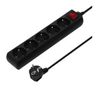PremiumCord - Cable alargador (230 V, 5 m, 5 enchufes e Interruptor), Color Negro