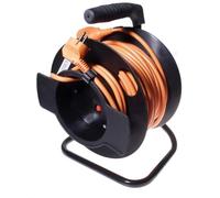 PremiumCord Cable de Extensión en Tambor 230V, 1x Toma, Protección Térmica y Clip para Cable, Alargador Schuko, Toma Tipo F, Naranja, 25m