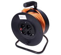 PremiumCord Cable de Extensión en Tambor 230V, 4X Toma, Protección Térmica y Clip para Cable, Alargador Schuko, Toma Tipo F, Naranja, 25m