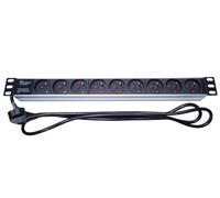 PremiumCord Distribuidor de Corriente para Rack de 19", 9X 230V, 1U, Negro, 2 m