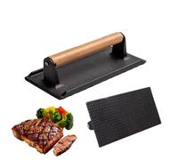 Prensa De Parrilla Utensilio Para Cocina Rectangular Con Mango De Madera | Prensa Metálica Para Parrilla De Bacon Y Hamburguesas para Tortilla, Plancha, Cocina, Parrilla, BBQ, Exterior y Camping