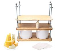 Prensa de queso para hacer queso de 40 cm, roble natural, 18 mm de grosor, kit de fabricación de queso con prensa de queso de madera y 2 moldes de queso de 1.8 L blanco
