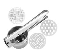Prensador de Patatas de Acero Inoxidable, Triturador Manual | Acabado Plata, Malla Orificios Curvos, Estable, Limpieza Sencilla, para Verduras Cocidas