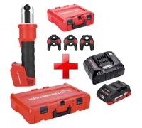 Prensadora a batería Rothenberger ROMAX NANO 18 V 34 kN CAS + 1 batería LiHD 4,0 Ah + cargador + juego de 3 mordazas TH + Rocase