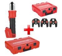 Prensadora a batería Rothenberger ROMAX NANO 18 V 34 kN CAS + juego de mordazas SV de 3 piezas + Rocase - sin batería, sin cargador