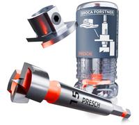 PRESCH Broca Forstner 15mm - Broca para madera con limitador de profundidad | Escala láser - Vástago hexagonal 1/4" y punta de centrado para agujeros limpios - Ideal para bisagras y espigas