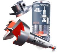 PRESCH Broca Forstner 25mm - Broca para madera con limitador de profundidad | Escala láser - Vástago hexagonal 1/4" y punta de centrado para agujeros limpios - Ideal para bisagras y espigas