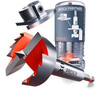 PRESCH Broca Forstner 30mm - Broca para madera con limitador de profundidad | Escala láser - Vástago hexagonal 1/4" y punta de centrado para agujeros limpios - Ideal para bisagras y espigas