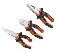 Uniqoos® Juego de alicates de 3 piezas: alicate de corte, alicate universal de 160 mm y alicate combinador de 180 mm, acero CR-V, mangos antideslizantes de 2 componentes