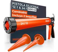 Presch Pistola Silicona 600 ml incl. 2 boquillas - pistola salchicha 24:1 & 12:1 para selladores y adhesivos (acrílico, silicona, PU) - Giratorio 360° con empuñadura antideslizante