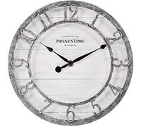 PRESENTIME & Co - Reloj de Pared de la Serie Farmhouse de 10 Pulgadas, Movimiento de Cuarzo, Estilo Shiplap, número arábigo 3D Elevado, Acabado galvanizado