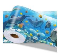 PRESSINART Borde de Papel Tapiz de Océano Borde de Pared Recorte de Borde Pelar Y Pegar 197 x 4 Pulgada Patrón de Delfines Y Peces de Océano Molde Decorativo de PVC para Baño Lavandería Cocina Salpica