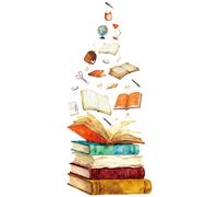 PRESSINART Calcomanías de Pared de Libro Abierto Biblioteca Pared Watercolor Vintage Patrón de Suministros de Lectura Peel and Stick Reutilizable Removible Adhesivo Autoadhesivo Arte de Vinilo