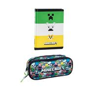 PRESTIGE & DELUXE Agenda compatible con agenda Minecraft Stripe Pixel 2026-2027 F.to Standard 18 x 14 cm + Estuche ovalado con cremallera + llavero silbato y bolígrafo de color