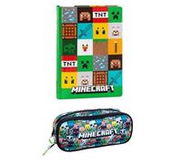 PRESTIGE & DELUXE Agenda compatible con diario Minecraft Pattern Pixel 2026-2027 F.to Standard 18 x 14 cm + Estuche ovalado con cremallera + llavero silbato y bolígrafo de color