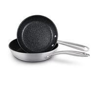 PRESTIGE Juego de 2 sartenes antiadherentes de acero inoxidable de 25 y 29 cm, resistentes a los arañazos, aptas para inducción, aptos para horno y lavavajillas