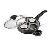 Prestige Sartén escalfadora de huevos 2 en 1 con 4 insertos antiadherentes para escalfar huevos y sartén de inducción de 20 cm con tapa, mango que se mantiene fresco, utensilios de cocina aptos para